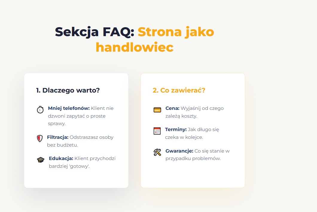 Sekcja FAQ: Strona jako handlowiec